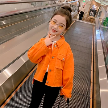 

INS Hot Girls Denim Coats 4-13 years old Spring and Autumn Beauty Figure Print Jackets Turn-down Collar FulChildren's Clothing