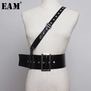 

[EAM] Pu Leather Strap Split Joint Buckle Wide Belt Personality Women New Fashion Tide All-match Spring Autumn 2020 1B380