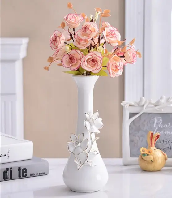 Europe Gilt Frosted Porcelain Vase Vintage Advanced Ceramic Flower Vase For Room Study Hallway Home Wedding Decor E