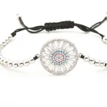 Золото серебро микро pave cz Кубического циркония Веревка Регулируемый браслет из медного бисера dh43 Круглый Шарм плетеные браслеты для женщин