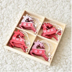 Christmas tree decoration Nordic ins wooden creative Christmas pendant Christmas day snowflake five-pointed star elk - Цвет: O
