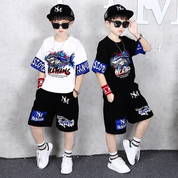 

2020 new 2Pcs/Set 4-12 Y Children Boy Clothes Summer cotton Fashion Tide Casual Suit Students Loose Sports T-Shirt Shorts Set