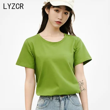 

LYZCR Summer Cotton Women's T Shirt Tops 3XL Loose Tee Shirt Femme O Neck Women T Shirt Short Sleeve Top Tees Women Candy Color