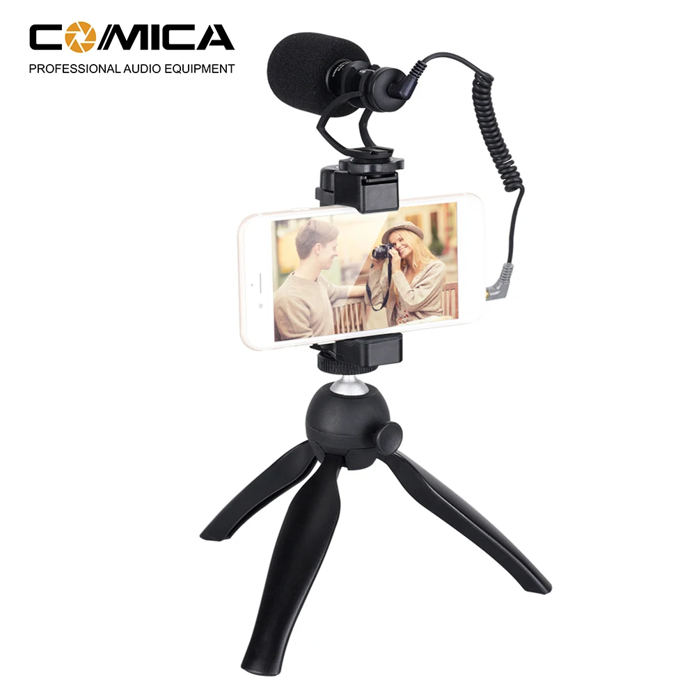CoMica CVM-VM10-K2 смартфон видео Комплект снаряжения с Кардиоидная направленность дробовик видео микрофон держатель телефона мини штатив