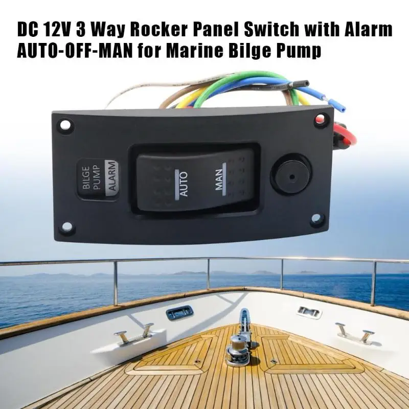 

12V 3 Way Marine Bilge Pump Rocker Switch+Alarm Panel AUTO-OFF-MAN IP66 Marine Alarm Bright Label New Arrival