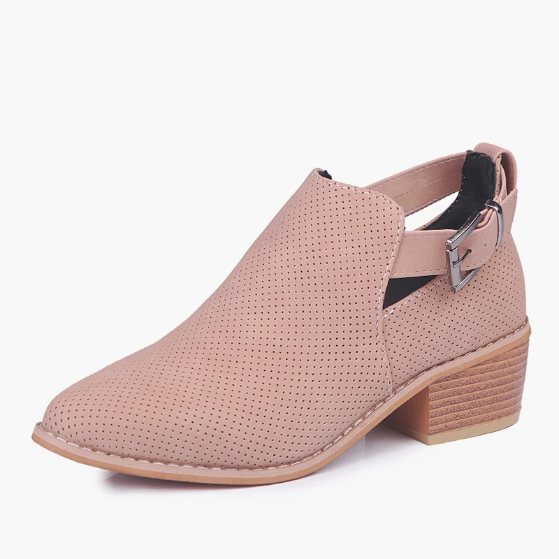 Khaki Pink Модные туфли-лодочки размера плюс; женская обувь на среднем каблуке; женская обувь с пряжкой на полой подошве; модная женская дышащая повседневная обувь - Цвет: Khaki Pink