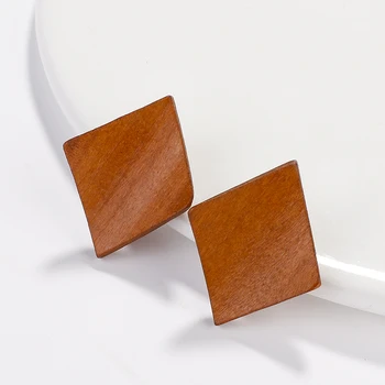 

AENSOA Natural Wood Stud Earings Vintage Big Square Wooden Stud Earrings for Women Girls Retro Ear Jewelry Fashion Earrings Gift
