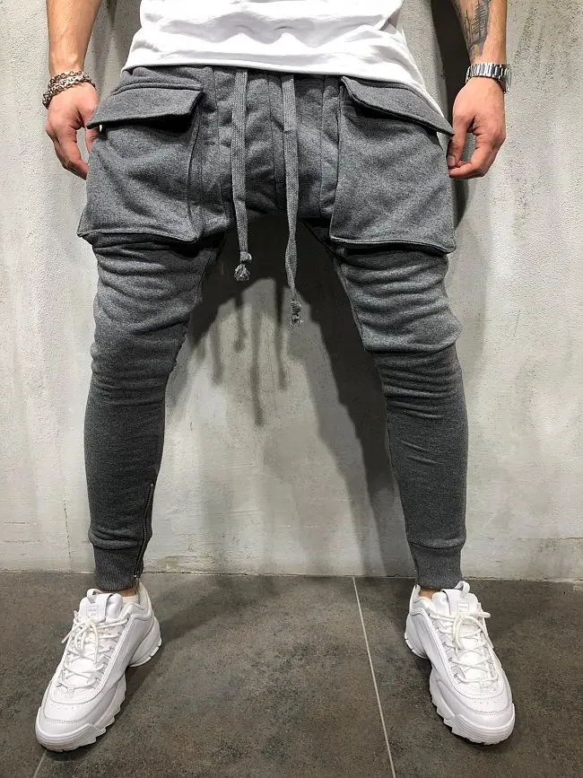 Big Pockets Casual Pants Men Streetwear Hip Hop Pants Fashion Jogging Pencil Pants Slim Fit Sweatpants - Цвет: gray