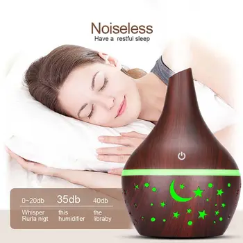 

300ml Wood Grain Ultrasonic Air Humidifier Starry Sky USB Aroma Essential Oil Diffuser with 7 Color LED Light Mist Maker