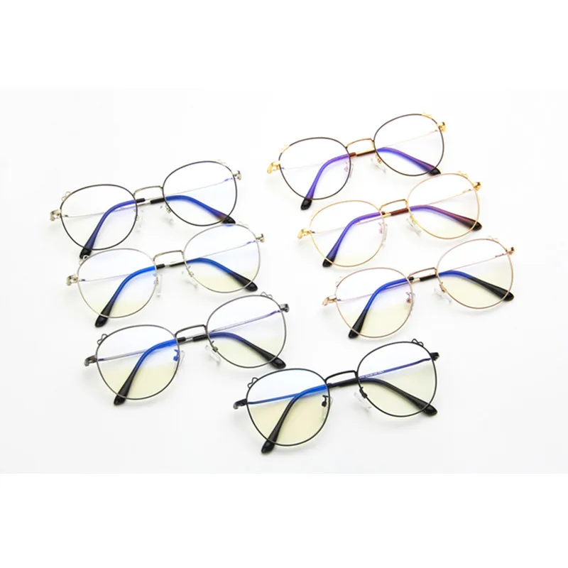 Корейская версия металла кошачьи очки с ушками рамка Для женщин ретро большая круглая оправа прозрачный оптический Компьютер Анти-синие очки
