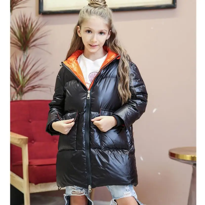 Детские теплые зимние пуховые куртки унисекс с длинными рукавами для мальчиков и девочек, Детские утепленные пуховики на белом утином пуху, верхняя одежда, 1054 - Цвет: black