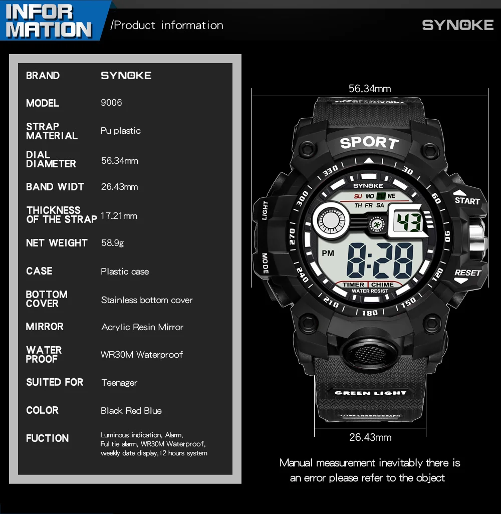 SYNOKE Montre, для детей, для мальчиков, студентов, люксовый бренд, водонепроницаемые спортивные часы, светодиодный, цифровые, с датой, наручные часы, модные, Relogio L30