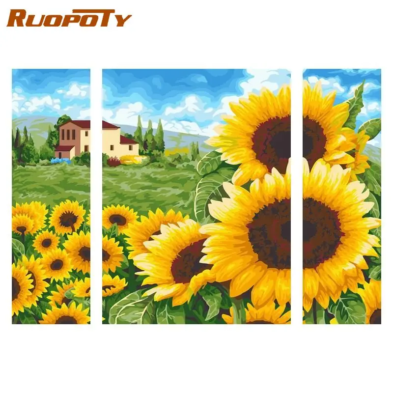 

RUOPOTY 3pc/set DIY Multi Painting By Numbers Kits Modern Sunflowers Handpainted Acrylic Paint On Canvas For Home Decors