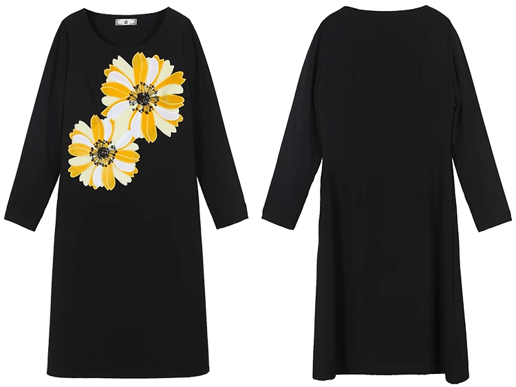 L~ 4XL 5XL Осенние Длинные Платья с цветочным узором плюс размер Новое модное повседневное прямое платье с длинными рукавами AOFULI A4087
