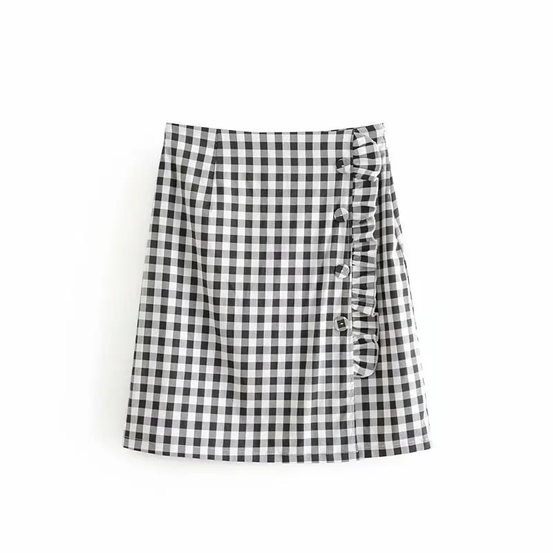 

2019 Summer New Style Fashion Pattern Skirt High-waisted Slim Fit Slit Skirt A- line Small Short Skirt Women's