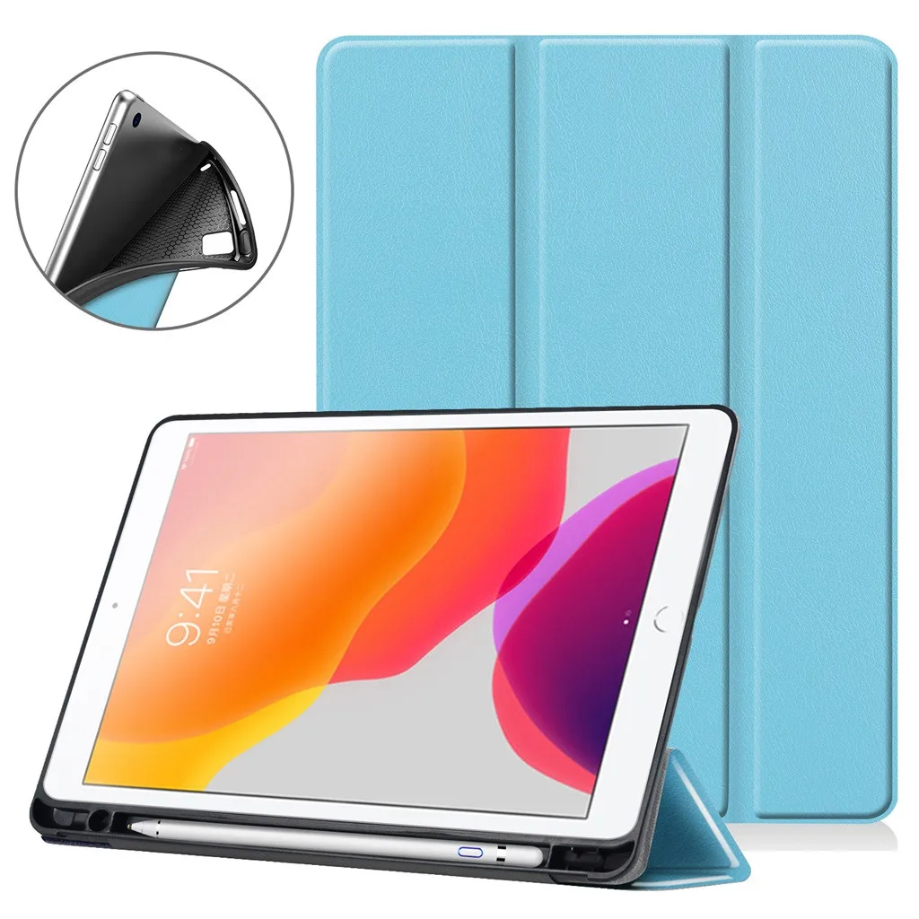 Синий ZGPAX чехол для планшетов для iPad 10,2 Air 3 Pro 10,5 чехол с карандашом противоударный Роскошный кожаный чехол-подставка водонепроницаемый - Цвет: Синий