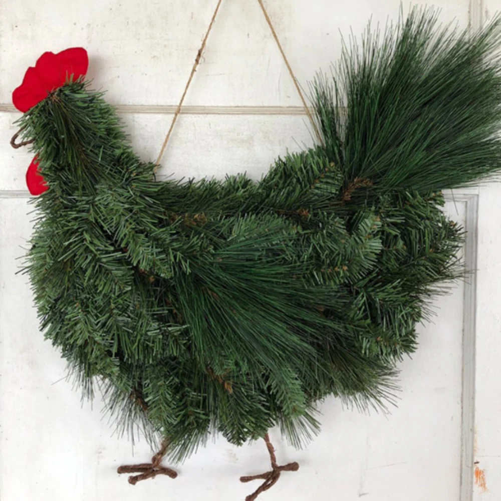 

Christmas Chicken Wreath, Green Rooster Wreath for Front Door Rooster Christmas Wreath DIY Farmhouse Kitchen Garden Xmas Decor