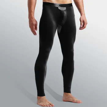 

Men Thermal Underwear Bottoms Solid Color Slim Leggings Stretch Breathable Casual Comfort Warm Pants male sleep underwear