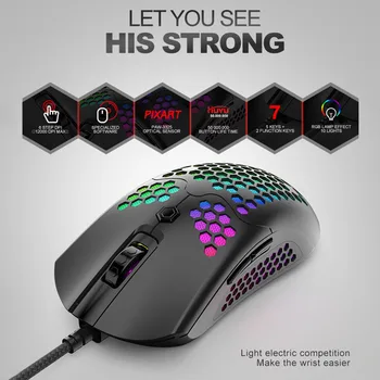 

M5 Hollow-out Honeycomb Shell Gaming Mouse Colorful RGB Backlit Light Wired Mice with 7 Buttons