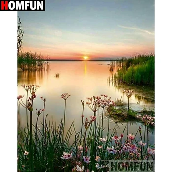 

HOMFUN Full Diamond "Flower sunset scenery"DIY 5D Diamond Painting Cross Stitch Home Decor Picture Of Rhinestone Handmade A27458