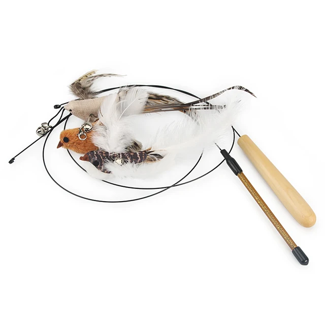 Cute Bird Cat Toy Feather Fake Birds Cat Teaser Stick Pet Toy Cat Stick Accessories 4