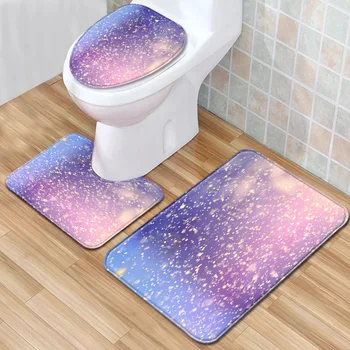 

Colorful Printing Floor Mat WC Toilet Floor Rug 3 Piece Set Bathroom Anti-skid Absorbent Carpet Doormat Seat
