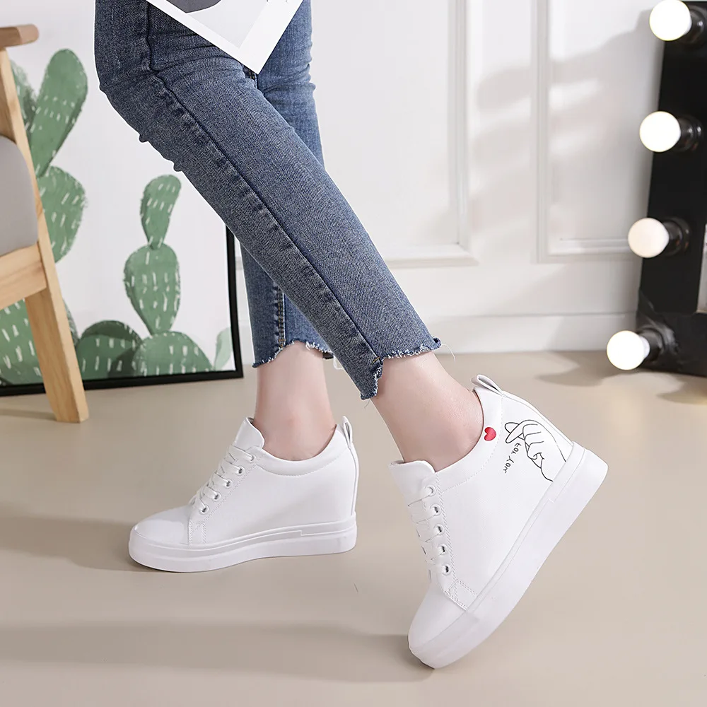 

Genuine Leather 2019 Spring New Style Elevator White Shoes Women's Finger Finger Heart Korean-style Versatile Sports WOMEN'S Cas