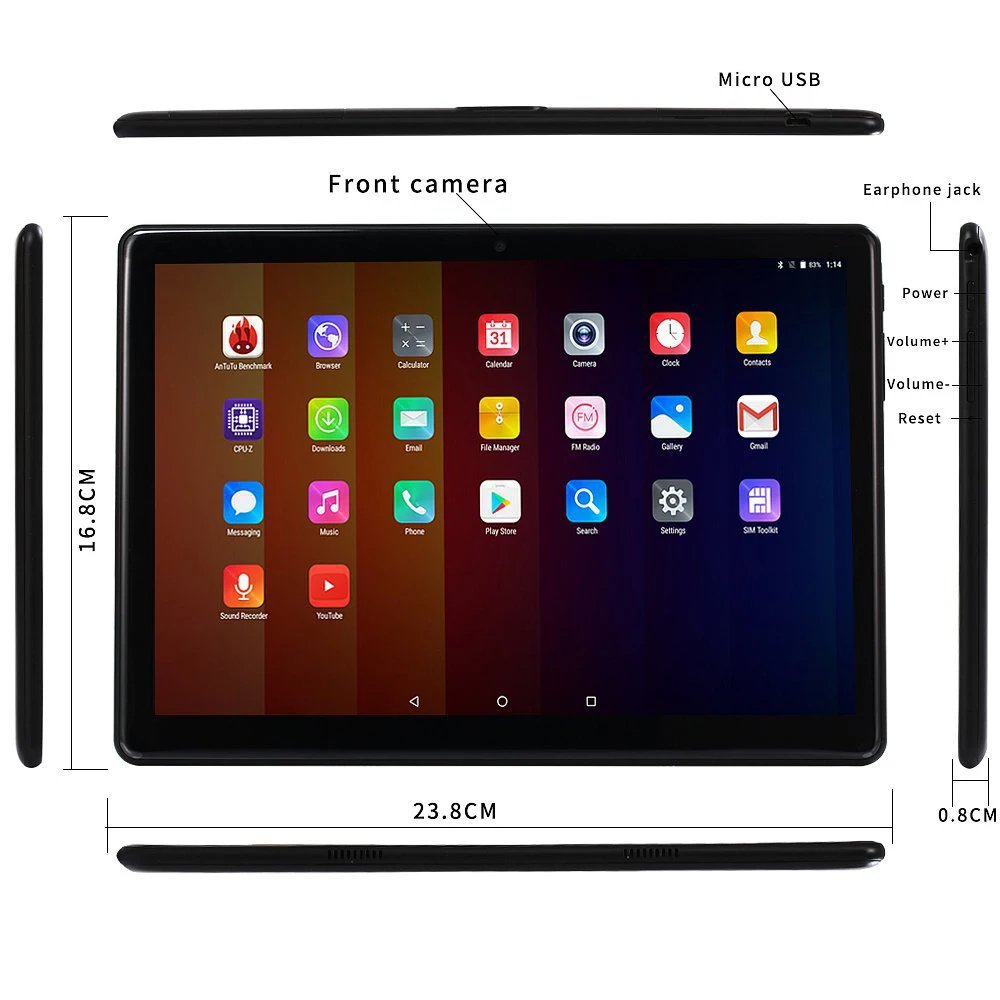BDF Новая глобальная 10-дюймовый планшетный ПК 3g/4 аппарат не привязан к оператору сотовой связи с мобильным телефоном на базе Android 9,0 десять Core Tablet 1280*800 ips 2.5D Экран 8 ГБ/128 ГБ Планшетные ПК 10,1
