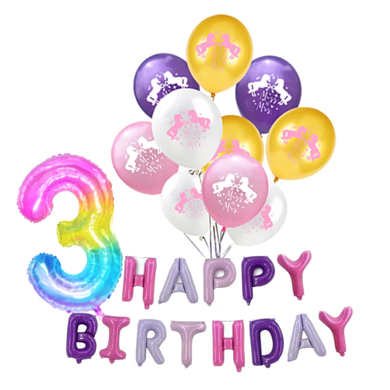 

ZLJQ Unicorn Birthday Balloon Aluminum Foil Material 1St To 9Th 18Th Color Number Happy Birthday Foil Banner Party Decorations