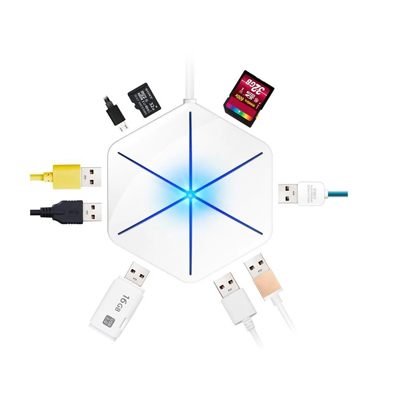 SeenDa USB 3,0 2,0 концентратор с OTG 6 Порты и разъёмы Usb разветвитель с микро Usb Интерфейс SD/устройство для считывания с tf-карт для нескольких устройств рабочего ноутбука
