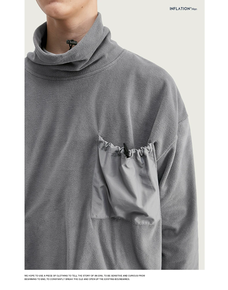 Инфляция дизайн мужской пуловер толстовка с высоким воротником флис спущенные плечи мужская толстовка с карманом контрастный цвет 9675W