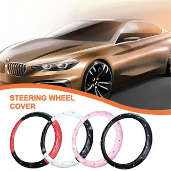 

Car Steering Wheel Cover, 38CM/15" Universal PU Leather Cystal Diamond Steering Wheel Cover Four Seasons Steering Cover for Wome