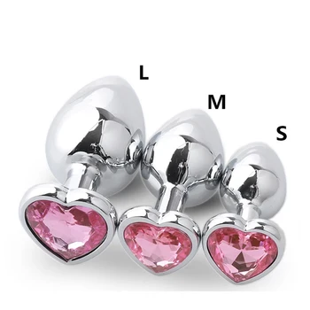 3 Size Anal Plug Heart Stainless Steel Crystal Anal Plug Removable Butt Plug Stimulator Anal Sex Toys Prostate Massager Dildo 2
