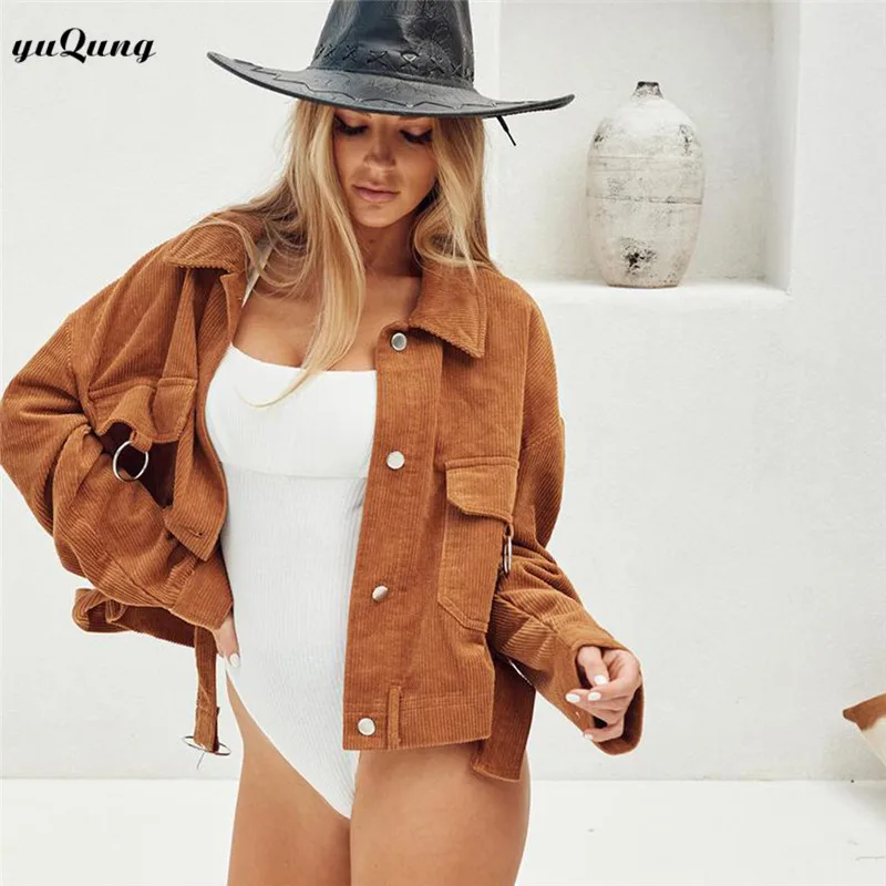 Greatest  women New brown Corduroy Jackets Winter Autumn Long Sleeve Turn-down Coats Plus Size Overcoats Fema