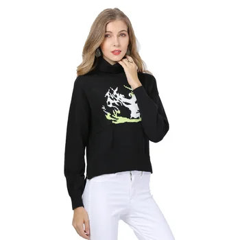 

2019 Women's Plus Size Turtleneck Long Sleeve Pullover Jacquard Printed Hot Sell Italian Sweater Women Cropped Cardigan