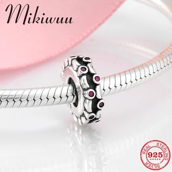 

925 Sterling Silver Rose red Stopper spacer bead diy Womens accessories Jewelry making fit Original Mikiwuu Charms Bracelet