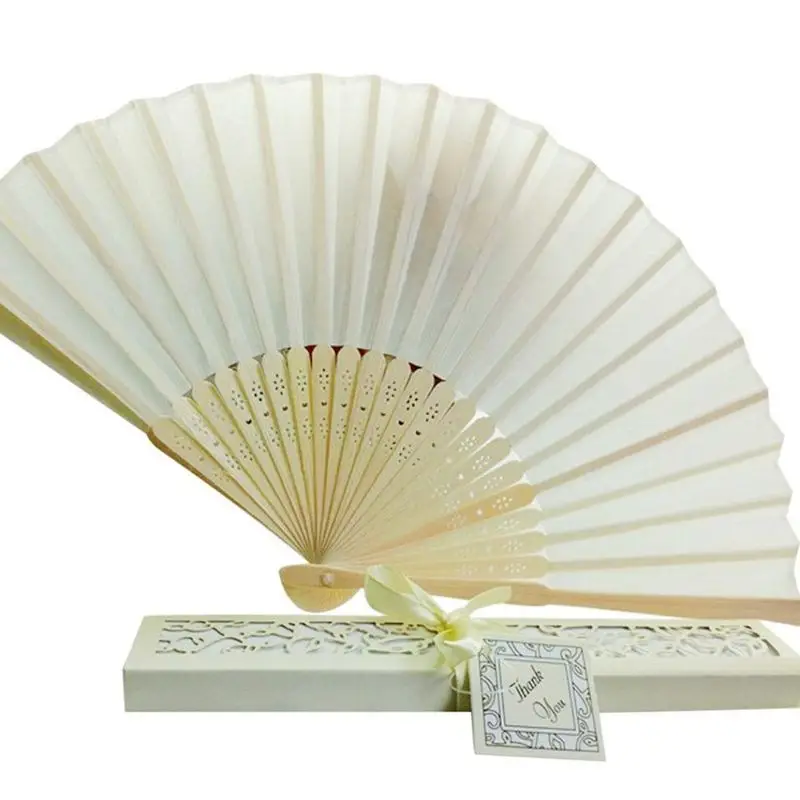 Бамбуковая ткань ручной вентилятор, твердый вентилятор с подарочной коробкой, Свадебный китайский бамбуковый тканевый ручной вентилятор свадебные подарки для гостей