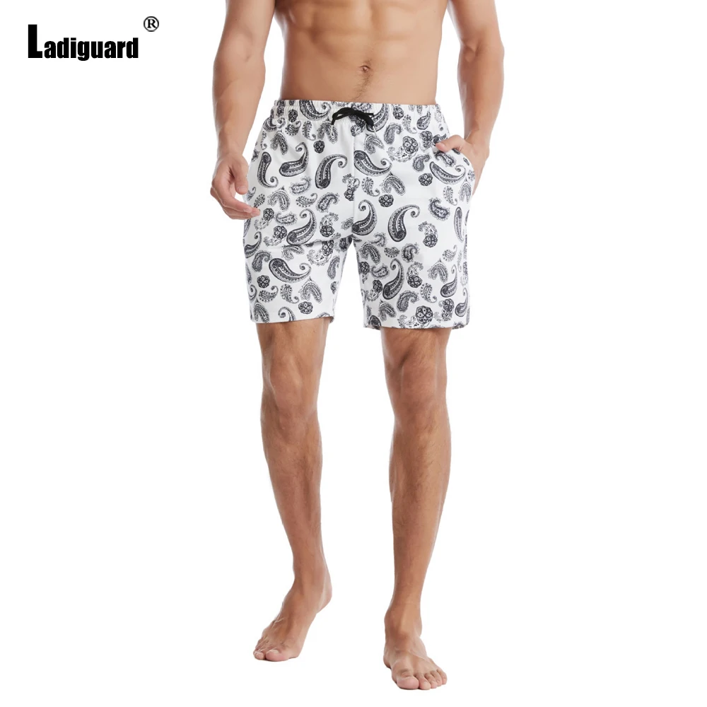 Ladiguard Plus size Men Leisure Pea Print Shorts Summer Fashion Pockets Design Shorts Male Casual Drawstring Beach Short Pants smart casual shorts