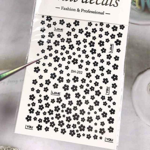 White Flowers Nail Art  Adhesive Stickers for Nails Cute Paper Parts With Avocado Direct Paste Decals Designs Manicure