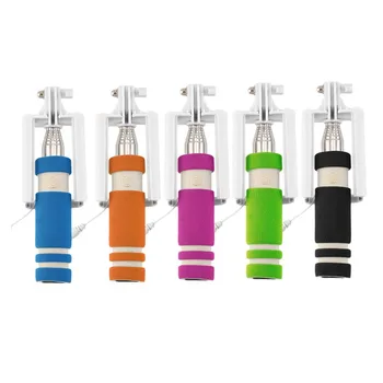 

Stainless Steel Colorful 14-60cm Mini Extendable Handheld Selfie Stick Wired Remote Shutter Monopod for All Brands Cell Phone