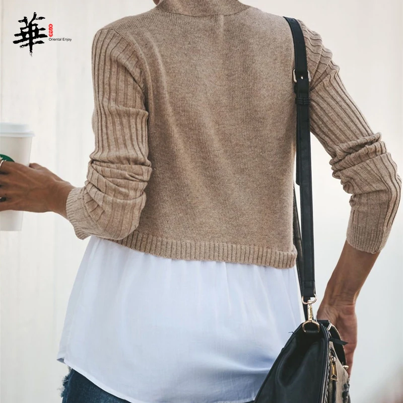 Женский вязаный лоскутный осенний пуловер, свитер, рубашка, подтягивающийся джемпер с длинным рукавом, женские свитера, пуловеры, женские джемперы