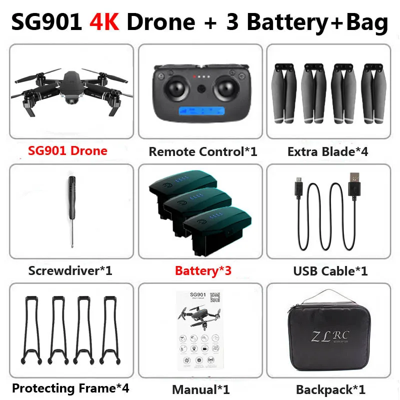 SG901 Профессиональный складной Дрон с двойной камерой 1080P 4K WiFi FPV широкоугольный оптический поток RC Квадрокоптер Вертолет игрушка E520S - Цвет: 4K 3 Battery Bag