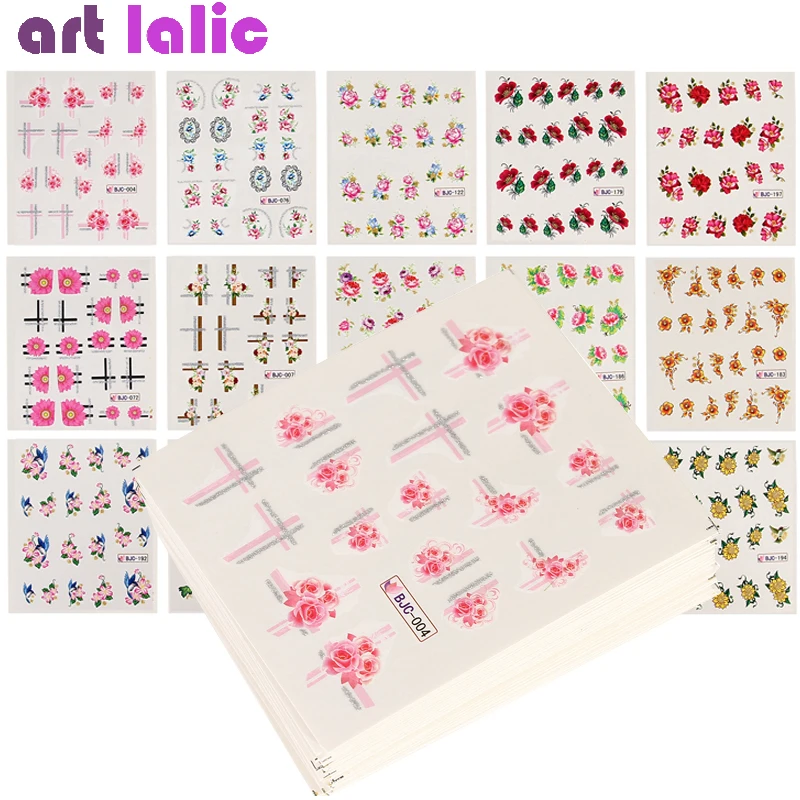 

55pcs Flower Series Nail Art Water Transfer Stickers Set Full Wraps Nail Tips DIY Mixed Design Decal Slider Wraps Decor Manicure
