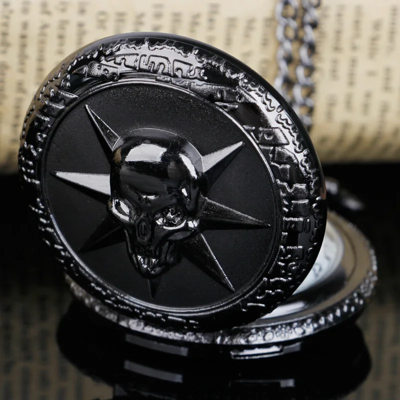 Montre de poche crâne creux pour hommes et femmes, mouvement à quartz bronze et noir, JOClock, collier pendentif, meilleurs cadeaux