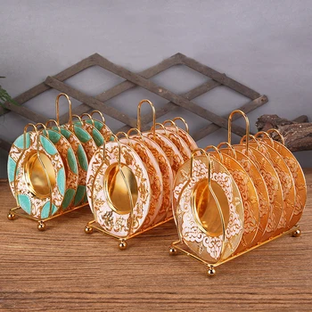 

6Pcs/set European High Quality Metal Tray Dining Plate Party Serving Tray Food Tray Coffee Coaster Home Decor Kitchen Supply