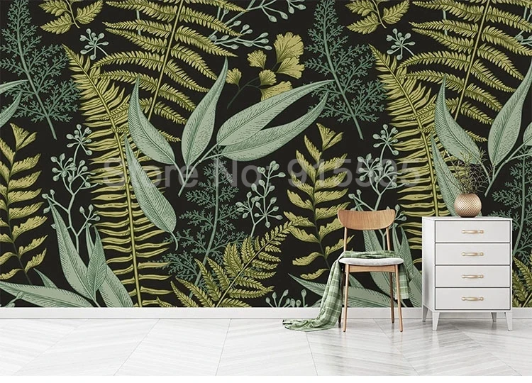 Custom 3D Mural Wallpaper For Bedroom Walls Home Decor Tropical Fern Plant Green Leaves Living Room Kitchen Waterproof Wallpaper