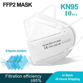 

10pcs ce Mascarilla FFP2 KN95 Mouth Mask 5 Layers Anti-droplets Protective KN95 Face Masks Reusable Filter ffp2mask CE
