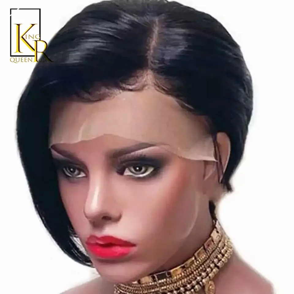 Короткий боб парик 13 × 4 человеческие волосы на кружеве парики для женщин 130% плотность бразильские волосы Remy низкое соотношение отбеленные узлы предварительно выщипанные волосы