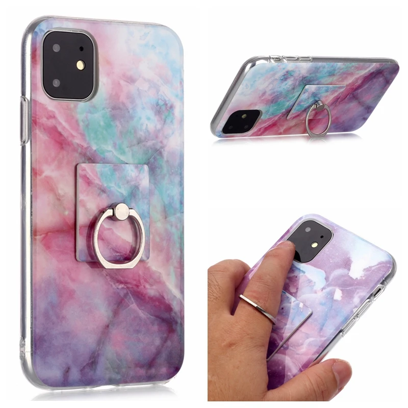 Для Iphone 11 Pro Max 360 металлический палец кольцо держатель+ мрамор чехол из мягкого ТПУ IMD для samsung Note 10 M10 M20 M30 A20 гранит 100 шт