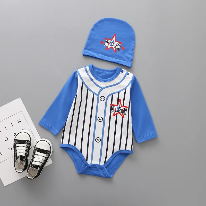 Г. Повседневный Спортивный костюм для маленьких мальчиков, Roupas De Bebe, одежда с шапочкой для новорожденных, бейсбольный красный и синий комбинезон, комплект - Цвет: Синий